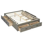 Letto a piattaforma matrimoniale in legno naturale con 6 cassetti contenitori, per 1 persona