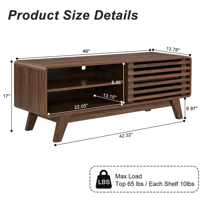 Mobile TV in MDF naturale con anta scorrevole a stecche, adatto per TV fino a 50", per 1