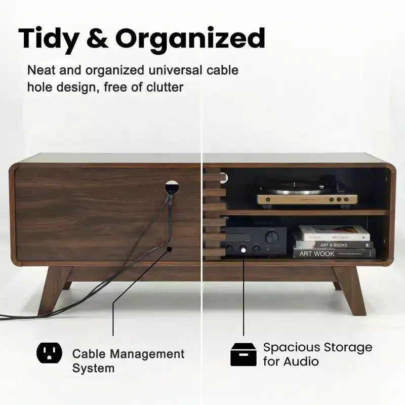 Mobile TV in MDF naturale con anta scorrevole a stecche, adatto per TV fino a 50", per 1