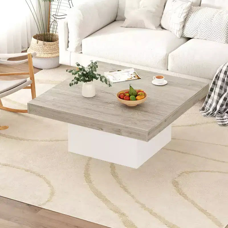 Tavolino da Caffè Quadrato Grigio con Luci LED a 16 Colori, Base a Piedistallo, 1 Posto, 89 cm