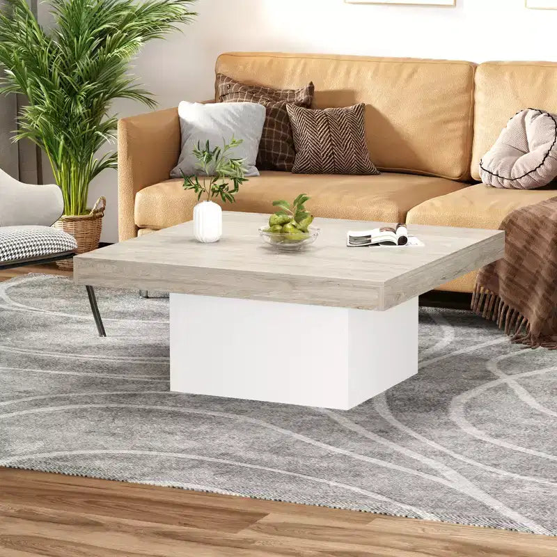 Tavolino da Caffè Quadrato Grigio con Luci LED a 16 Colori, Base a Piedistallo, 1 Posto, 89 cm