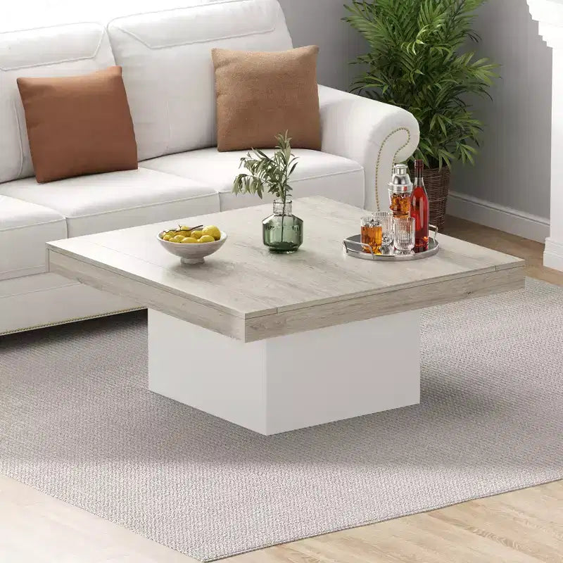 Tavolino da Caffè Quadrato Grigio con Luci LED a 16 Colori, Base a Piedistallo, 1 Posto, 89 cm
