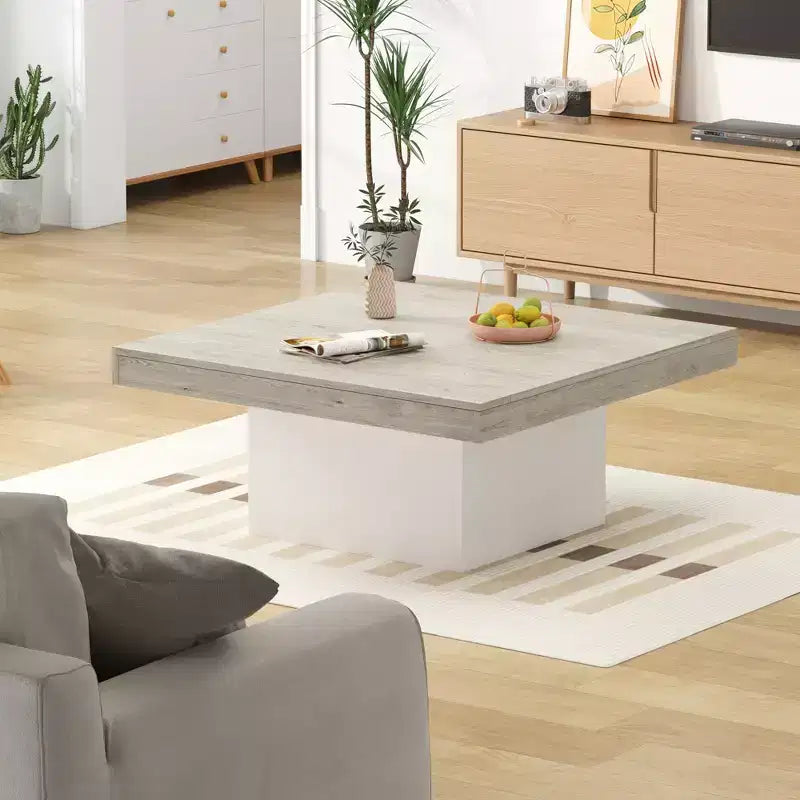 Tavolino da Caffè Quadrato Grigio con Luci LED a 16 Colori, Base a Piedistallo, 1 Posto, 89 cm