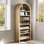 Natural Wood | Arched Bookcase | 7 Adjustable Shelves | 1-Person Assembly