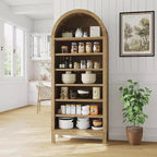 Natural Wood | Arched Bookcase | 7 Adjustable Shelves | 1-Person Assembly