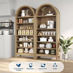 Natural Wood | Arched Bookcase | 7 Adjustable Shelves | 1-Person Assembly