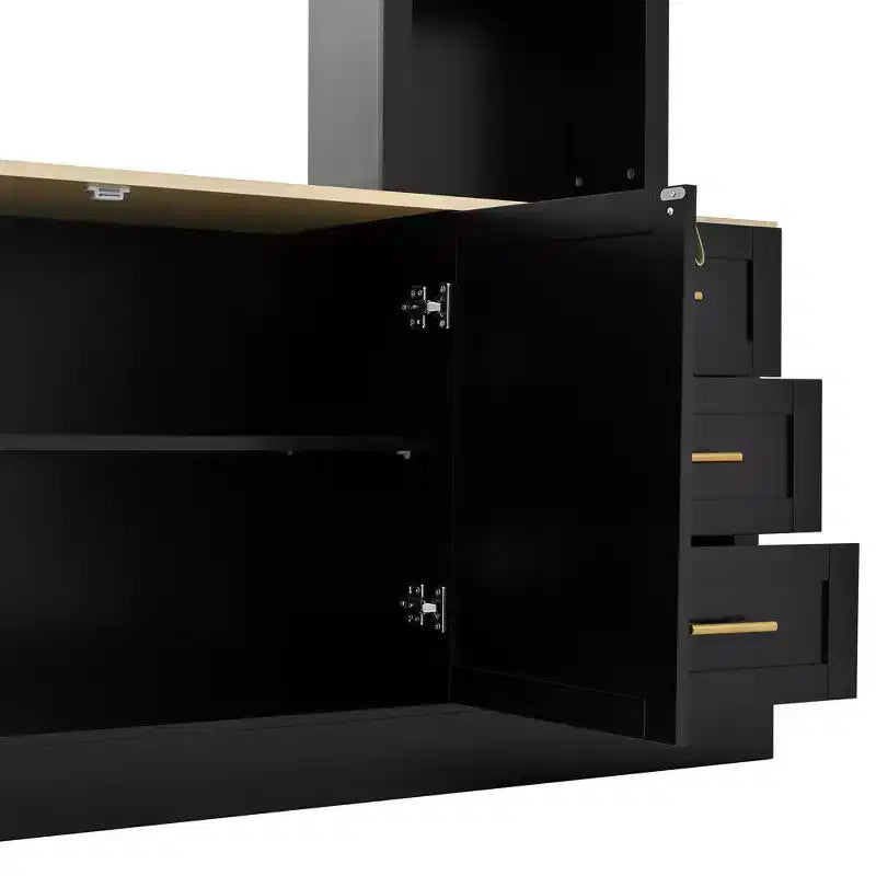 Mobile TV rustico a 4 pezzi, nero/blu notte/bianco, larghezza 260 cm, adatto per TV fino a 75"