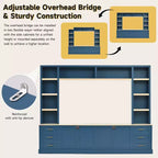 Black / Navy Blue / White Farmhouse 4-Piece Entertainment Center, 102.3" Wide, Fits up to 75" TV