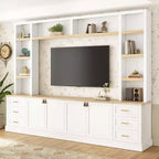 Black / Navy Blue / White Farmhouse 4-Piece Entertainment Center, 102.3" Wide, Fits up to 75" TV