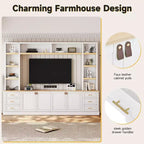Black / Navy Blue / White Farmhouse 4-Piece Entertainment Center, 102.3" Wide, Fits up to 75" TV