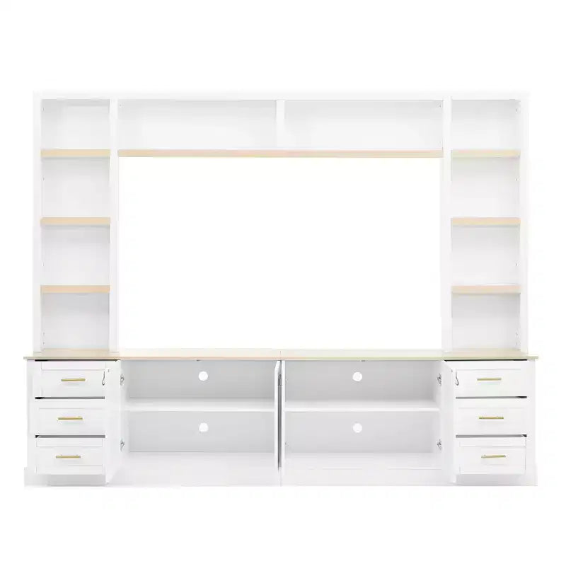 Mobile TV rustico a 4 pezzi, nero/blu notte/bianco, larghezza 260 cm, adatto per TV fino a 75"