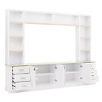 Black / Navy Blue / White Farmhouse 4-Piece Entertainment Center, 102.3" Wide, Fits up to 75" TV