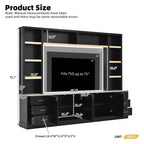 Black / Navy Blue / White Farmhouse 4-Piece Entertainment Center, 102.3" Wide, Fits up to 75" TV