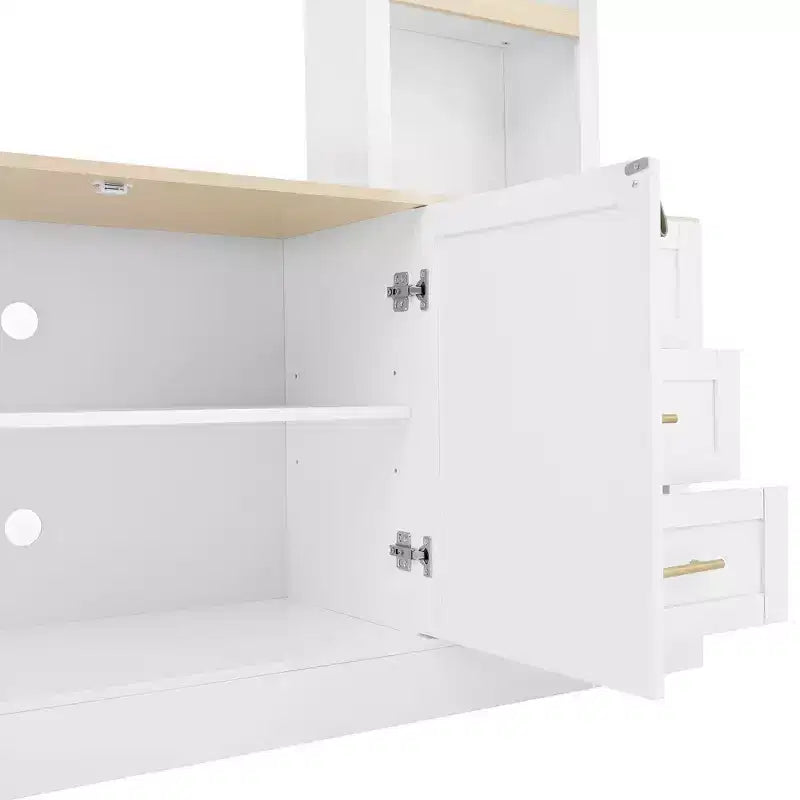 Mobile TV rustico a 4 pezzi, nero/blu notte/bianco, larghezza 260 cm, adatto per TV fino a 75"