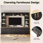 Black / Navy Blue / White Farmhouse 4-Piece Entertainment Center, 102.3" Wide, Fits up to 75" TV