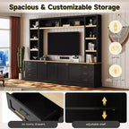 Black / Navy Blue / White Farmhouse 4-Piece Entertainment Center, 102.3" Wide, Fits up to 75" TV