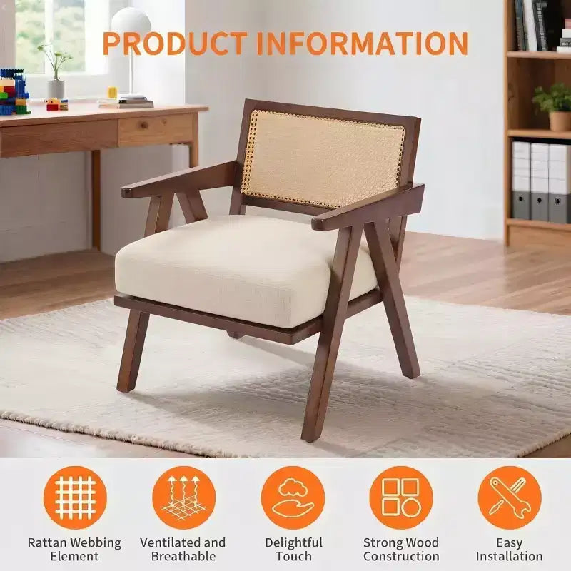 Sedia d'accento con schienale in rattan beige/nero/grigio, imbottita con braccioli, set da 2 pezzi