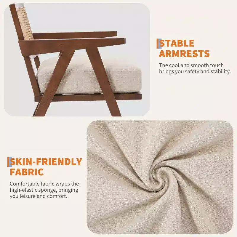 Sedia d'accento con schienale in rattan beige/nero/grigio, imbottita con braccioli, set da 2 pezzi