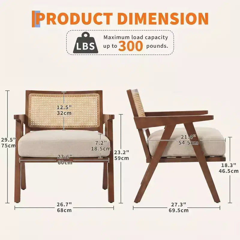 Sedia d'accento con schienale in rattan beige/nero/grigio, imbottita con braccioli, set da 2 pezzi