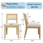 Lot de 2 chaises de salle à manger style campagne française, sans accoudoirs, structure en bois et dossier en rotin, assise rembourrée confortable pour la cuisine, le restaurant ou la salle à manger