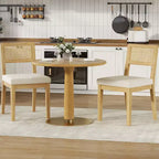 Lot de 2 chaises de salle à manger style campagne française, sans accoudoirs, structure en bois et dossier en rotin, assise rembourrée confortable pour la cuisine, le restaurant ou la salle à manger