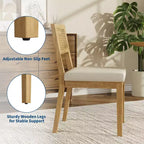Lot de 2 chaises de salle à manger style campagne française, sans accoudoirs, structure en bois et dossier en rotin, assise rembourrée confortable pour la cuisine, le restaurant ou la salle à manger