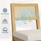 Lot de 2 chaises de salle à manger style campagne française, sans accoudoirs, structure en bois et dossier en rotin, assise rembourrée confortable pour la cuisine, le restaurant ou la salle à manger