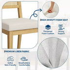 Lot de 2 chaises de salle à manger style campagne française, sans accoudoirs, structure en bois et dossier en rotin, assise rembourrée confortable pour la cuisine, le restaurant ou la salle à manger