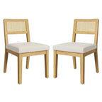 Lot de 2 chaises de salle à manger style campagne française, sans accoudoirs, structure en bois et dossier en rotin, assise rembourrée confortable pour la cuisine, le restaurant ou la salle à manger