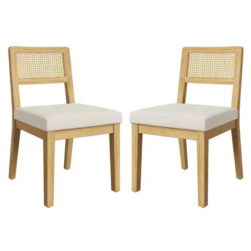 Set di 2 sedie da pranzo country francese, senza braccioli, con struttura in legno e schienale in rattan, seduta imbottita confortevole per cucina, ristorante o casa