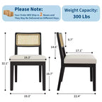 Lot de 2 chaises de salle à manger style campagne française, sans accoudoirs, structure en bois et dossier en rotin, assise rembourrée confortable pour la cuisine, le restaurant ou la salle à manger
