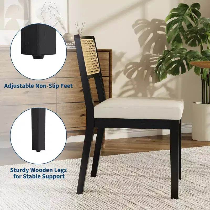 Set di 2 sedie da pranzo country francese, senza braccioli, con struttura in legno e schienale in rattan, seduta imbottita confortevole per cucina, ristorante o casa