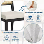 Lot de 2 chaises de salle à manger style campagne française, sans accoudoirs, structure en bois et dossier en rotin, assise rembourrée confortable pour la cuisine, le restaurant ou la salle à manger