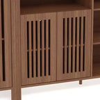Farmhouse TV Stand for 70 Inch TVs, Rustic Brown Entertainment Center with 5 Open Storage Compartments, Wall Unit Media Console with Open Shelves