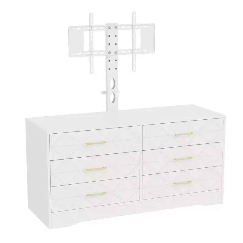 Mobile porta TV, bianco/nero, 6 cassetti, supporto regolabile, per TV da 32 a 80"