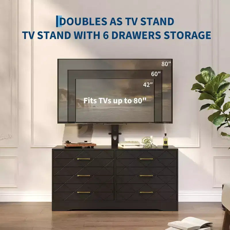 Mobile porta TV, bianco/nero, 6 cassetti, supporto regolabile, per TV da 32 a 80"