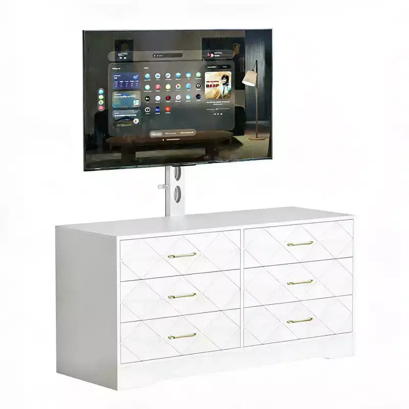 Mobile porta TV, bianco/nero, 6 cassetti, supporto regolabile, per TV da 32 a 80"