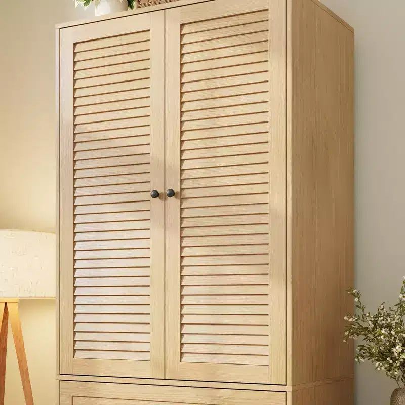 Armadio Guardaroba 70", Nero / Bianco / Legno, 2 Ante, 3 Cassetti, Asta Appendini