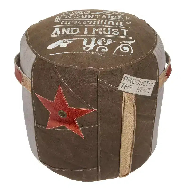 Pouf rotondo 1 posto motivo stella marrone