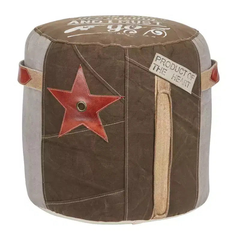 Pouf rotondo 1 posto motivo stella marrone