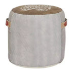 Brown Star Motif Round Pouf Ottoman, 1-Seat