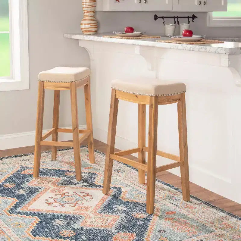 Sgabello da bar senza schienale imbottito – Grigio / Marrone scuro / Naturale / Beige camoscio / Noce beige, 1 posto