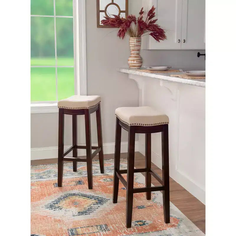 Sgabello da bar senza schienale imbottito – Grigio / Marrone scuro / Naturale / Beige camoscio / Noce beige, 1 posto