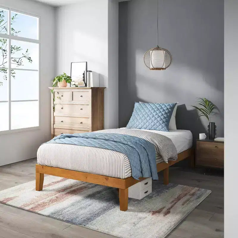 Struttura letto a piattaforma in legno naturale, senza testiera | Matrimoniale francese e Matrimoniale standard | 1 persona