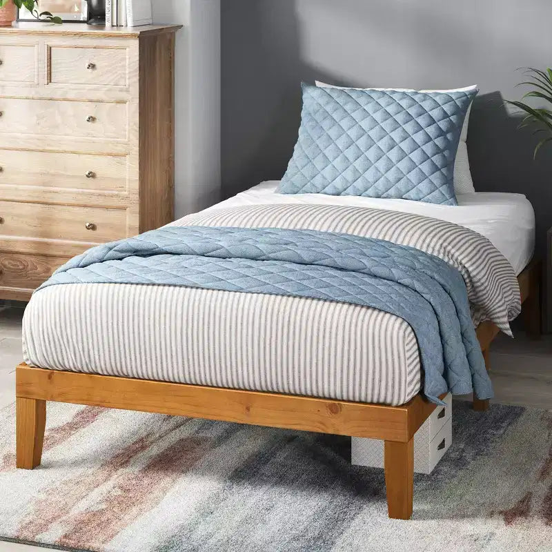 Struttura letto a piattaforma in legno naturale, senza testiera | Matrimoniale francese e Matrimoniale standard | 1 persona