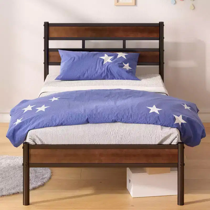 Struttura letto a piattaforma in bambù marrone e metallo – King, un posto letto