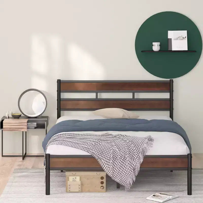 Struttura letto a piattaforma in bambù marrone e metallo – King, un posto letto