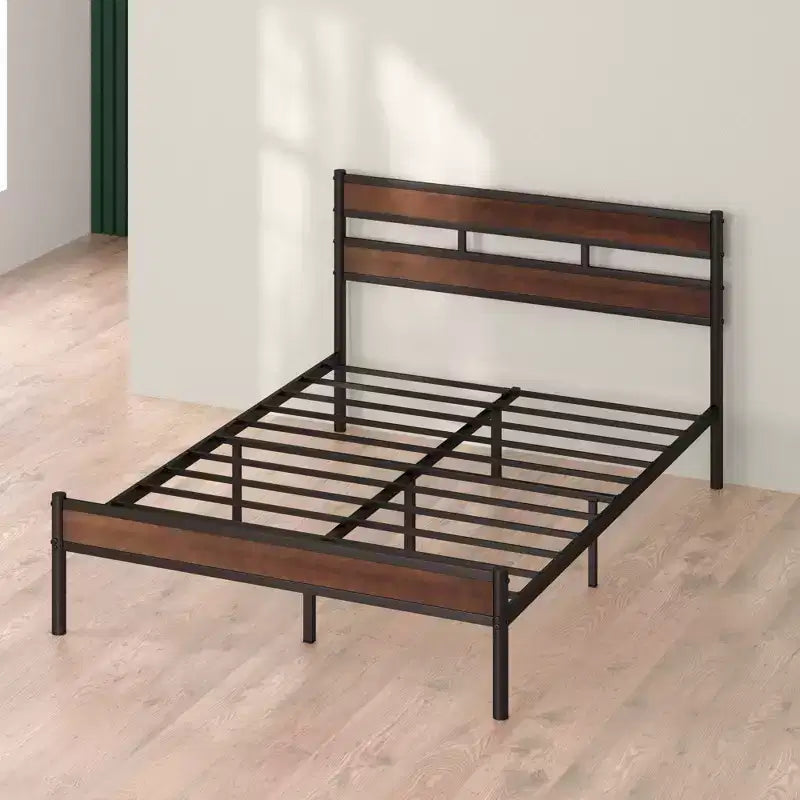 Struttura letto a piattaforma in bambù marrone e metallo – King, un posto letto